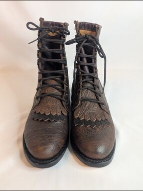 Boulet Rodeo Collection Men's Kiltie Leather Western Lace-Up Boots Size 7C